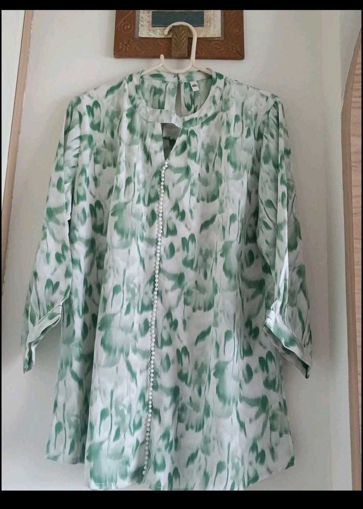 Green Floral Print top cum kurta