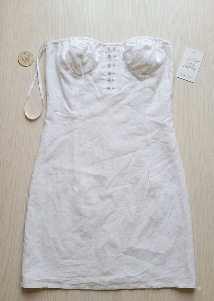 White Cotton Tube Dress