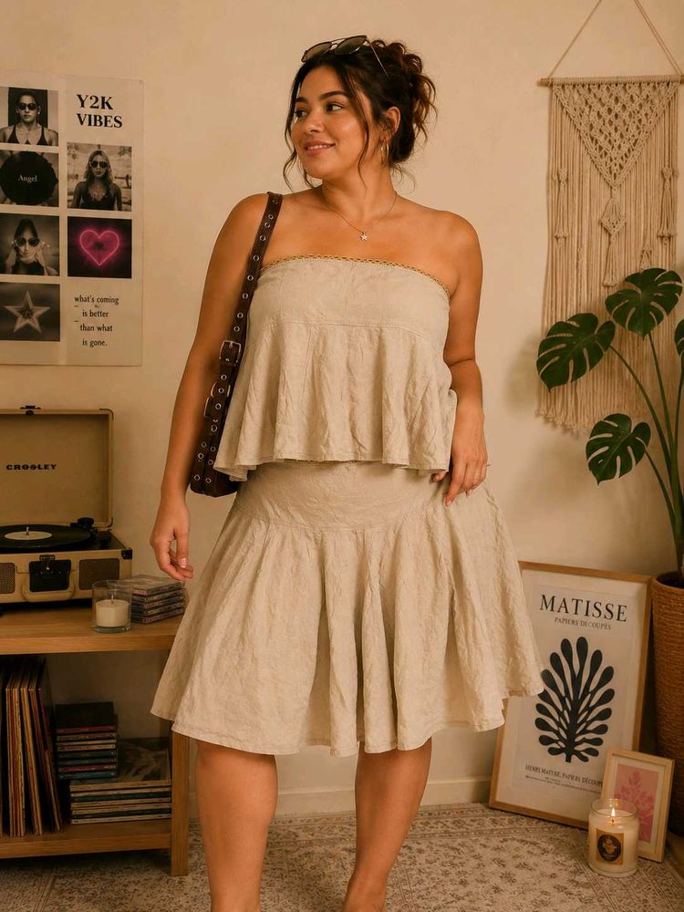 Boho Beige Linen Blend Skirt