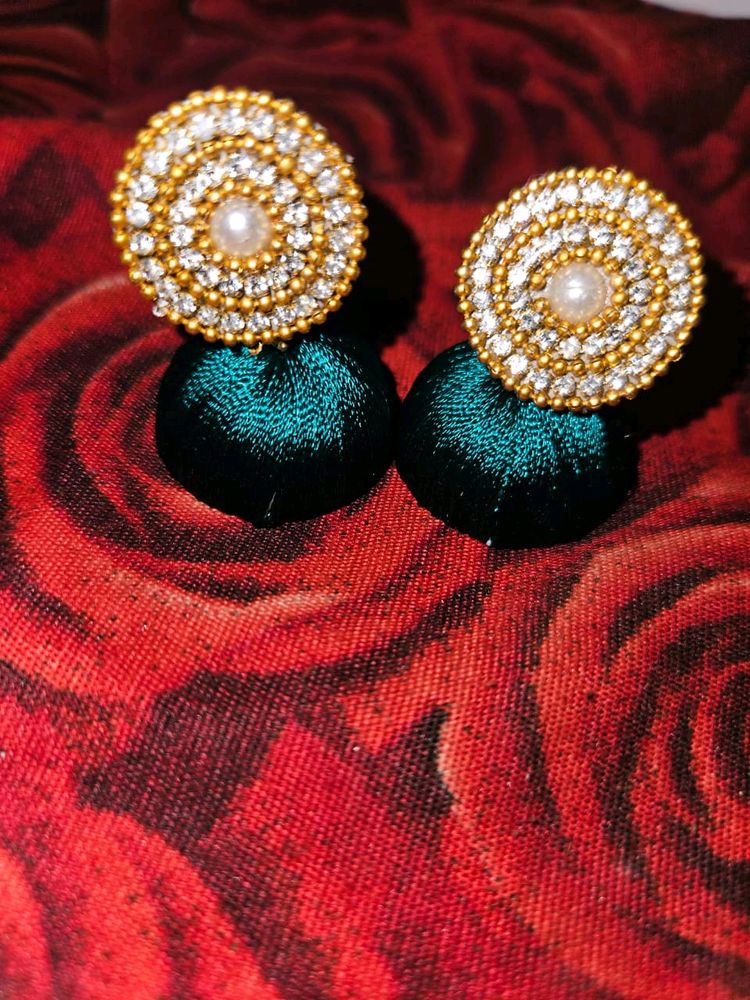 Green Silk Thread Earring