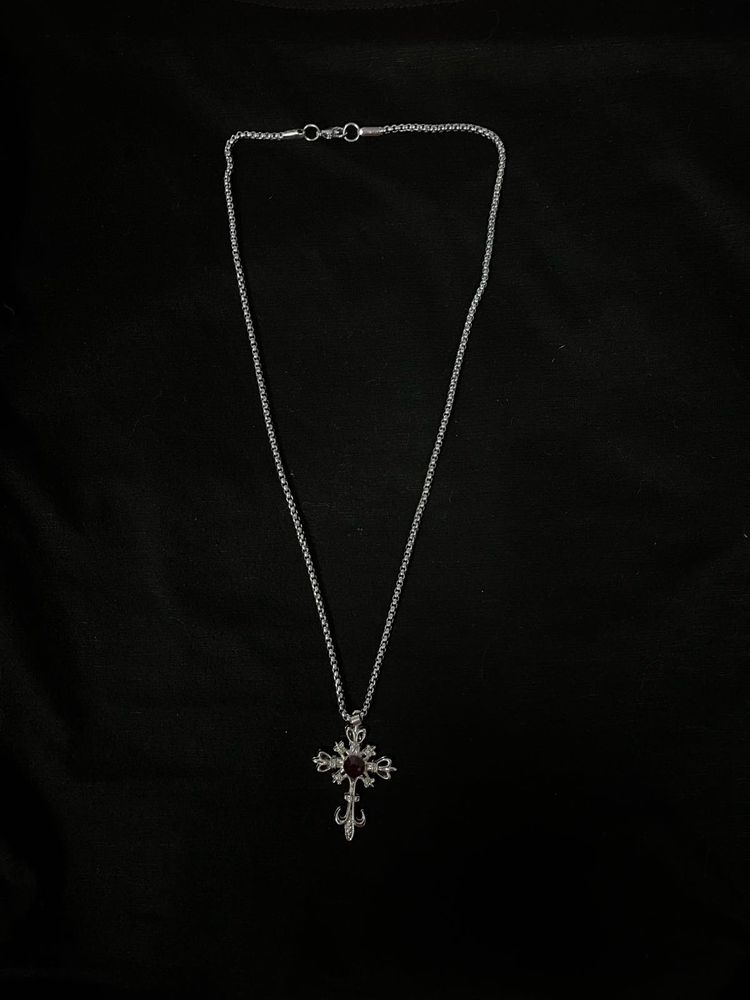 Gothic Silver Cross Pendant Necklace