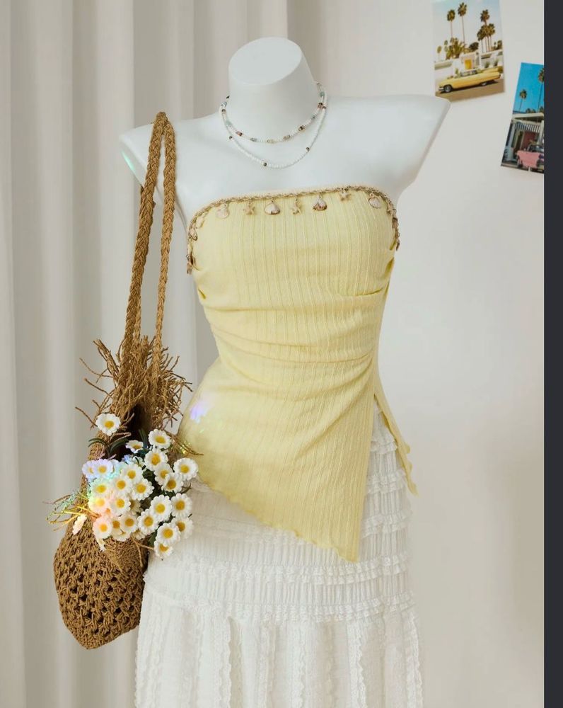 Women's summer Yellow Embellished top