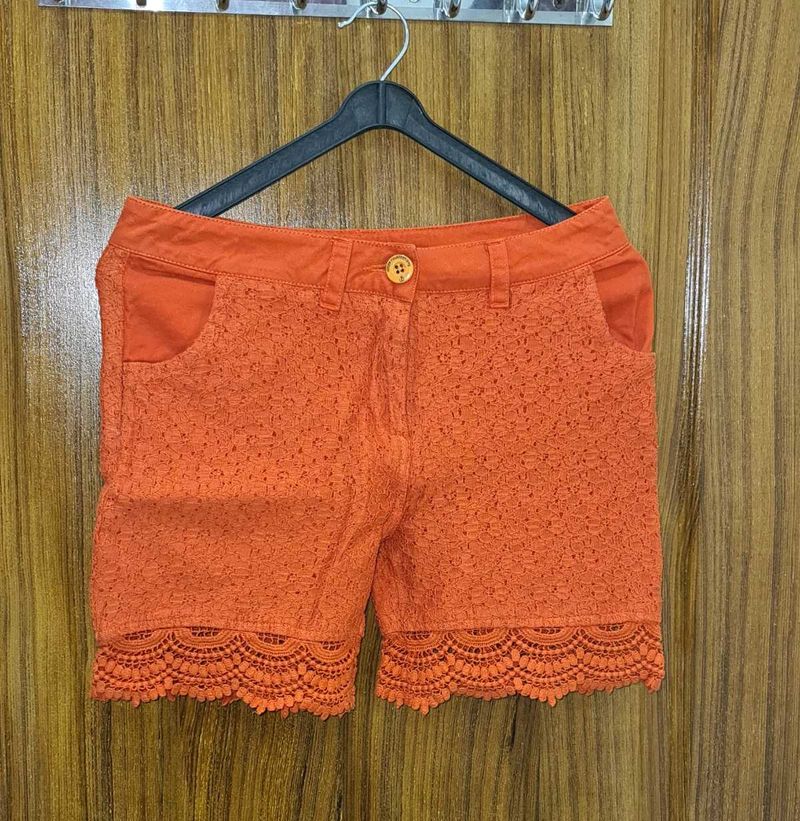 Chic Orange Lace Shorts