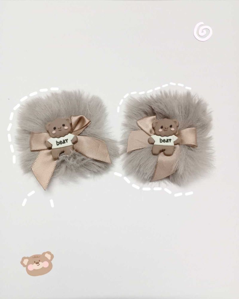 Cute bear fluffy hair clips 🐻(✧*。