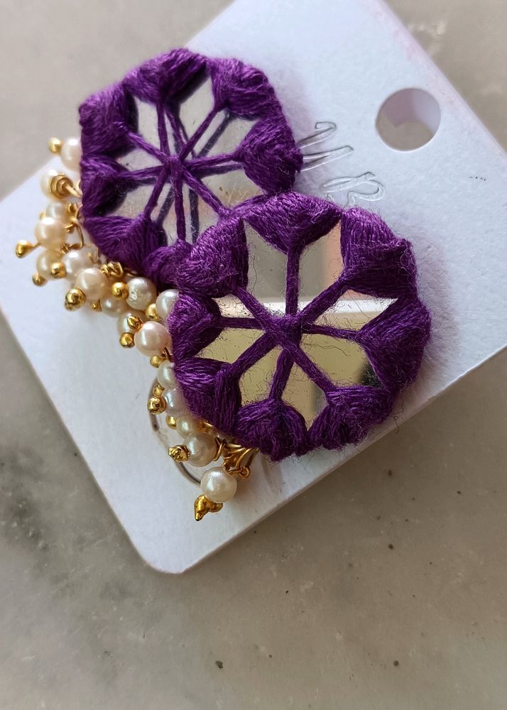 Purple Mirrorwork Earrings