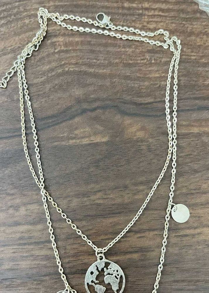 Silver Tone World Necklace