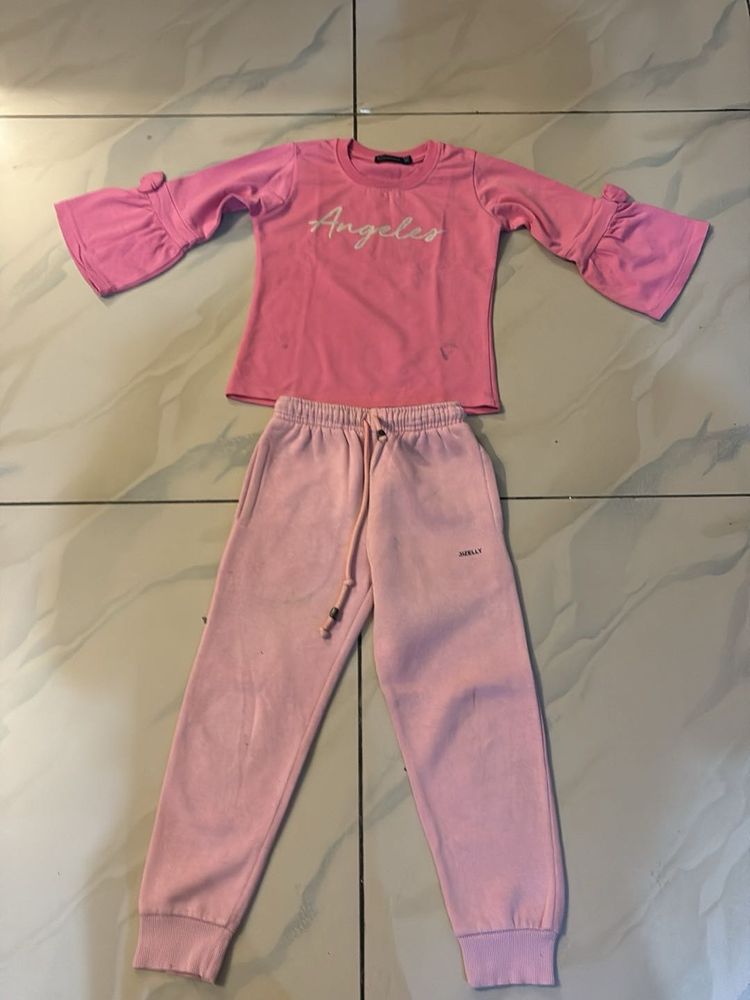 Pink "Angeles" Sweatshirt &amp; Joggers Set