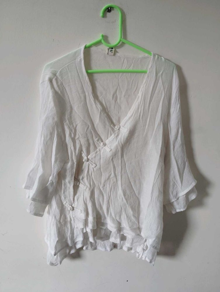 Bohemian White Linen Blouse