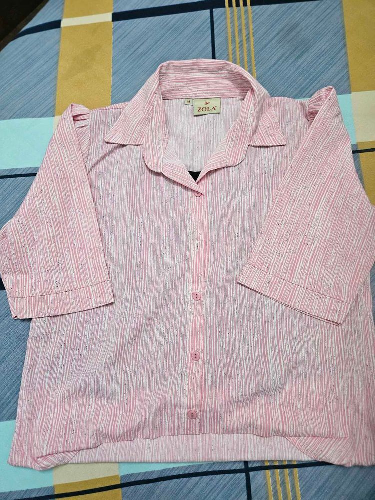 Chic Pink Striped Button-Up Top