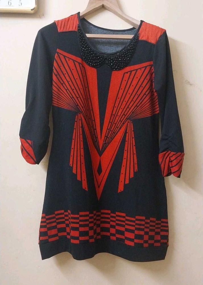 Red &amp; Black Patterned Dress