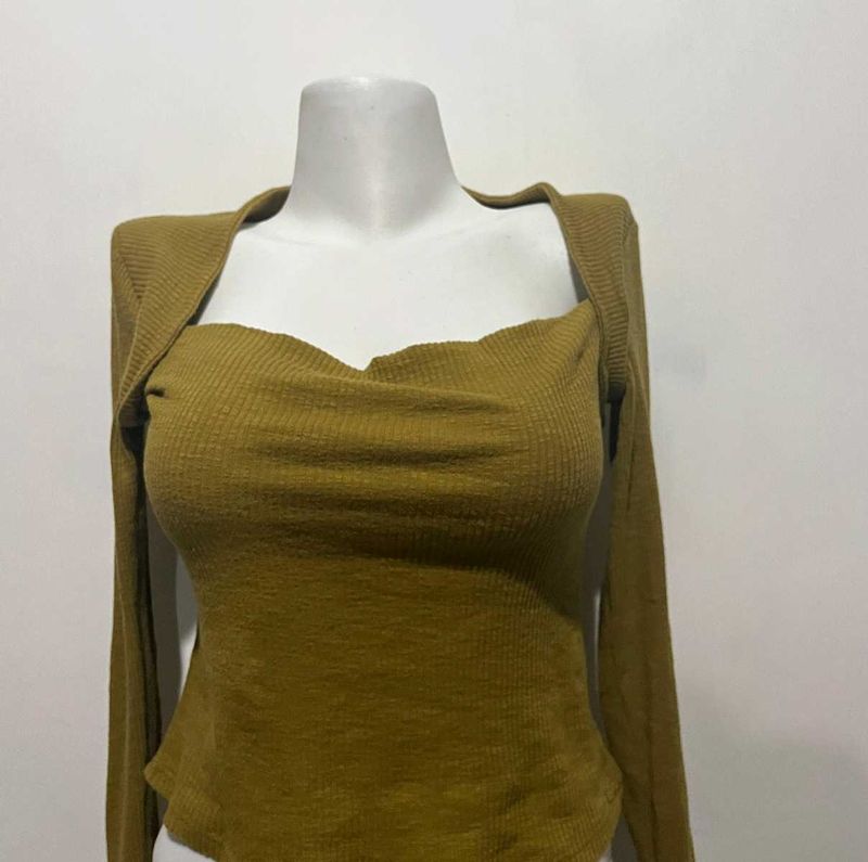 Chic Ribbed Knit Top with Shrug