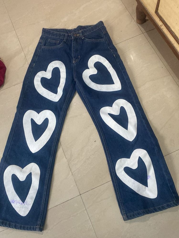 Unique Heart Print Denim Jeans