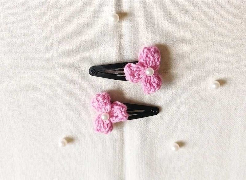 Handmade Pink Crochet Flower Hair Clips