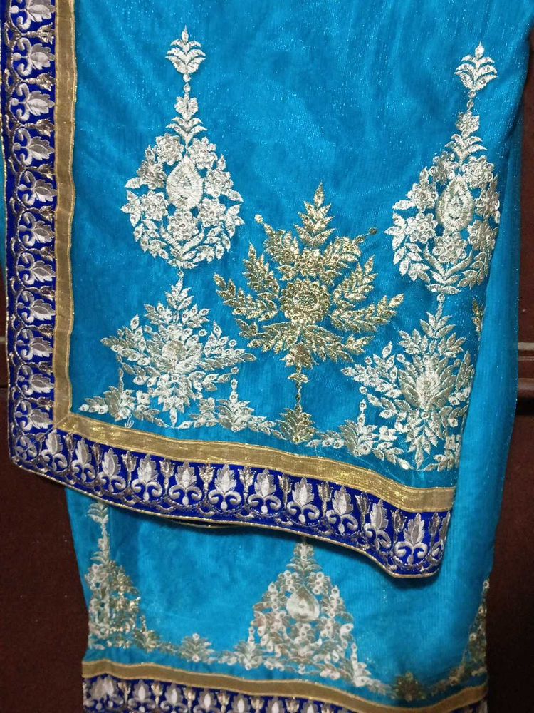Elegant Teal Embroidered Saree