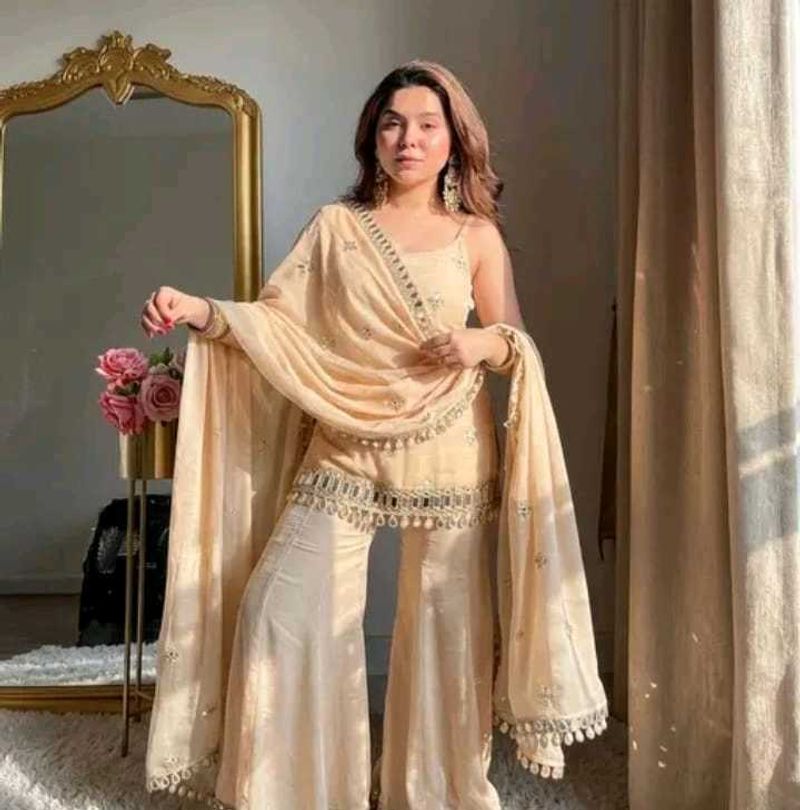 Elegant Cream Kurta Set with Sharara