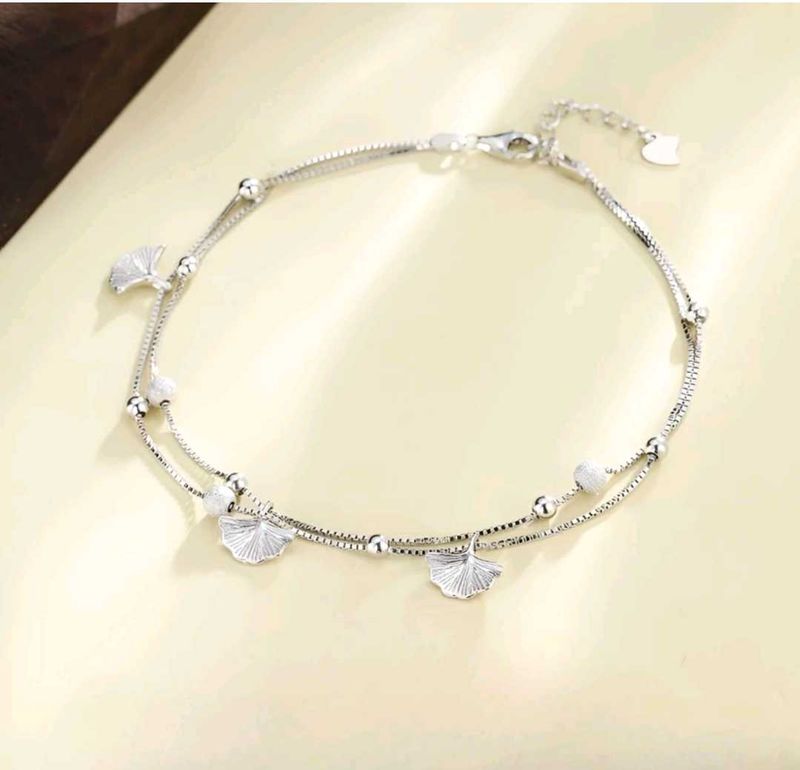 92.5 silver Elegant Ginkgo Leaf Layered Anklet 1