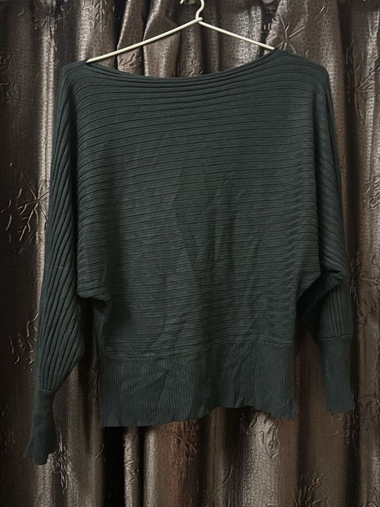 Stylish Ribbed Batwing Sweater