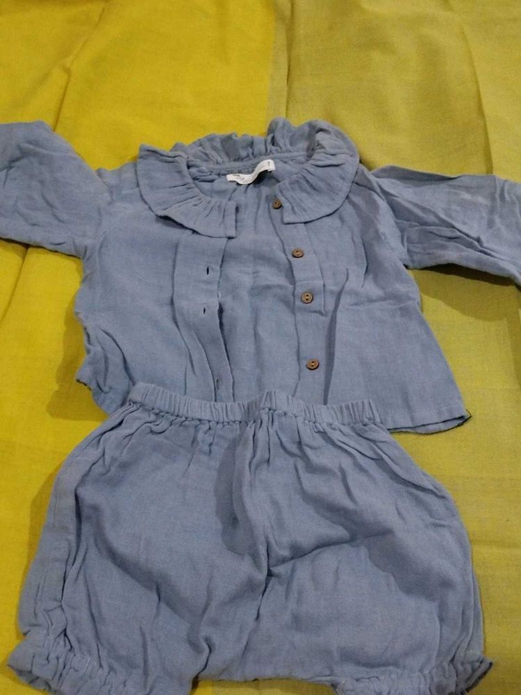 Blue Baby Set with Ruffled Collar