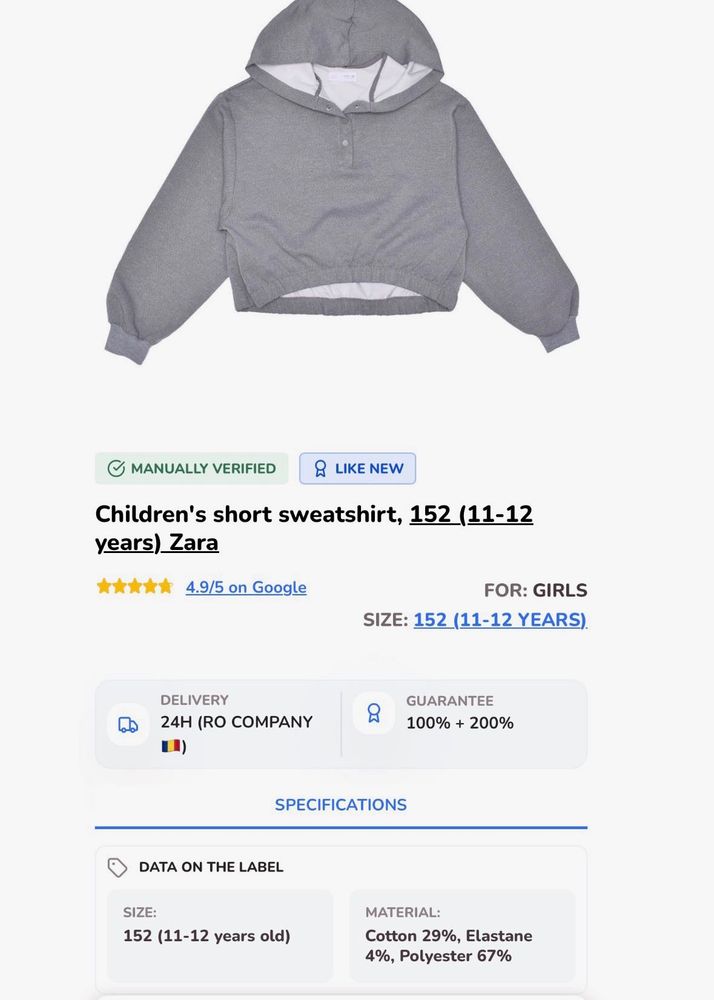 Grey Cropped Hoodie