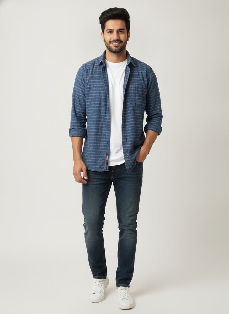 Men's Blue Striped Casual Shirt