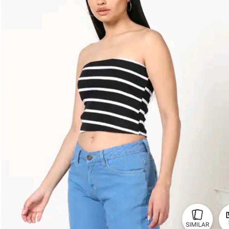 M size Striped Bandeau Crop Top
