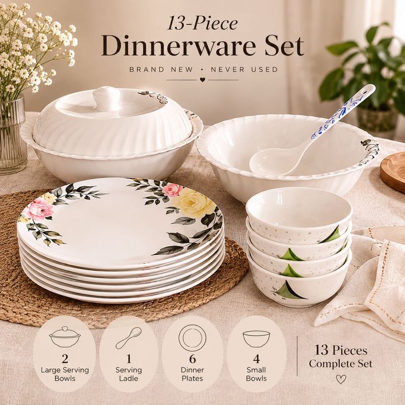 🍽️MELAMINE White &amp; Floral Dinnerware