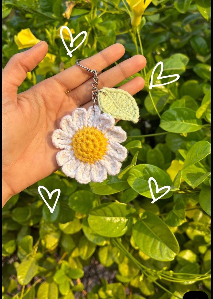 Handmade Crochet Daisy Keychain