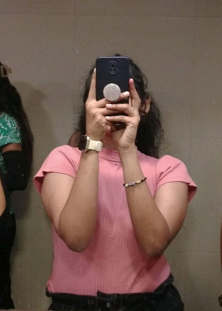Korean Style Blush Pink High Neck Top