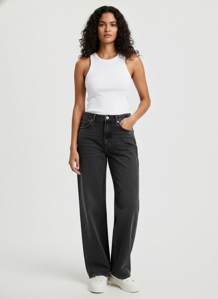H&amp;M Washed Black Wide-Leg Jeans