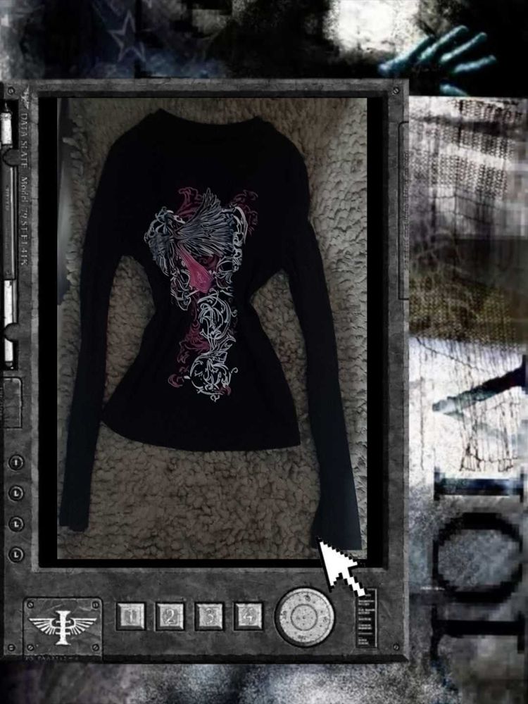 Y2k grunge Graphic Long Sleeve Top📸🎼🗝