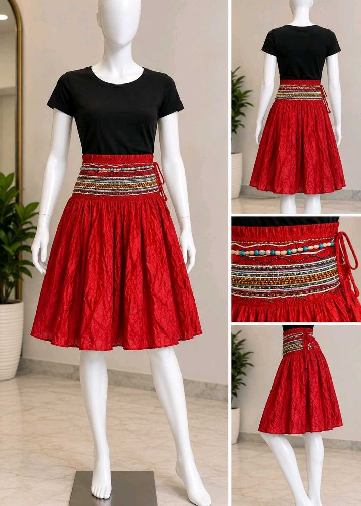 Vibrant Red Embroidered Ethnic Skirt