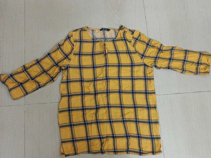 Yellow Plaid Long Sleeve Top