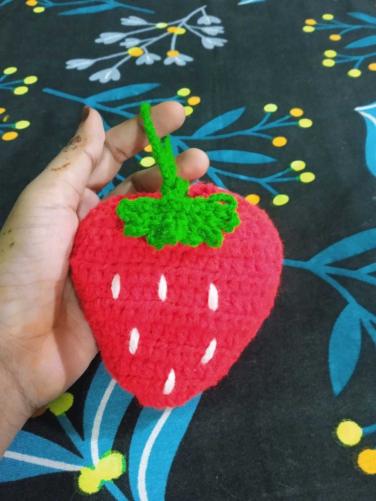Crocheted Strawberry Keychain