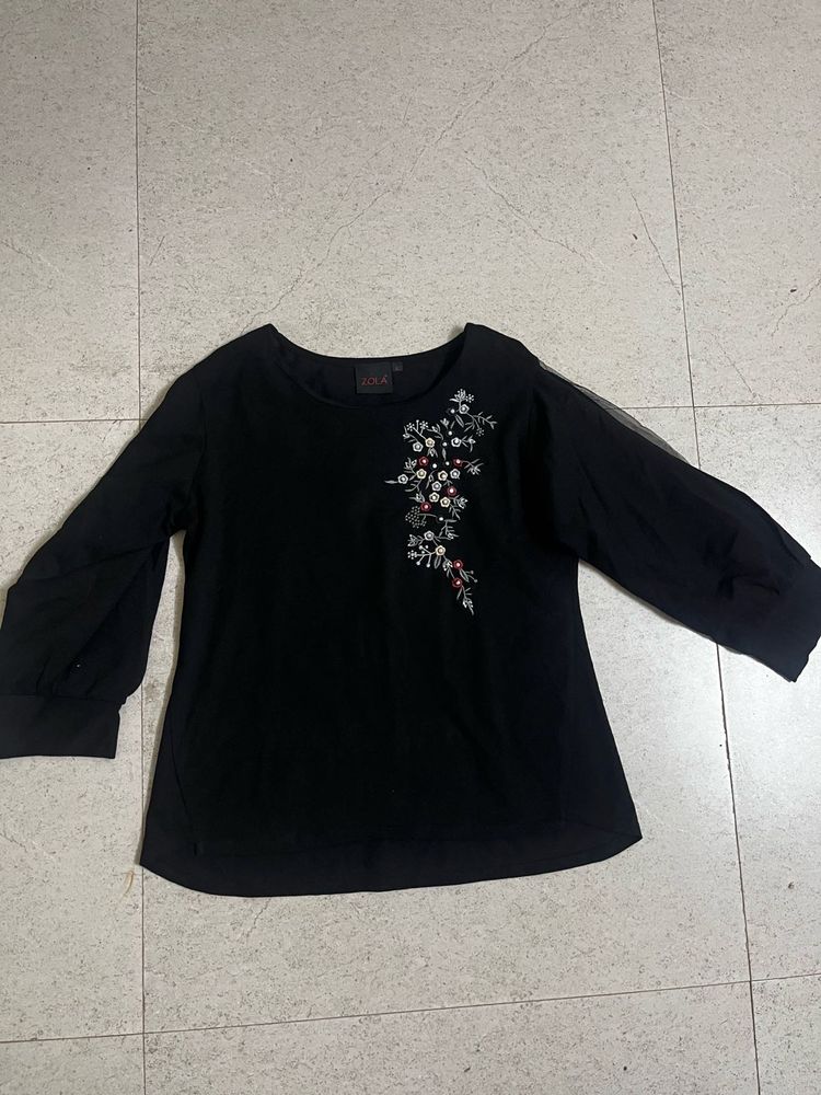 Black Embroidered unique sleeve top