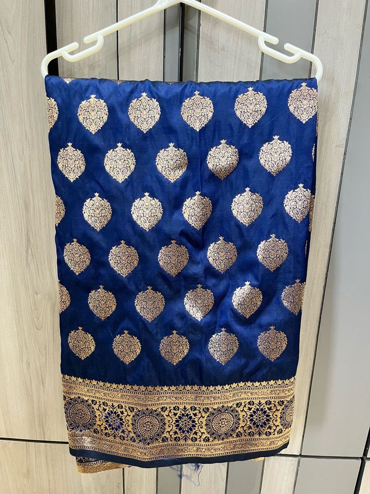 Royal Blue Saree with Gold Brocade
