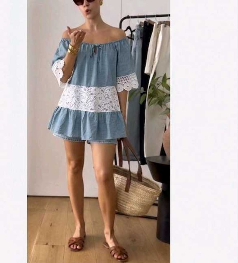 Off-Shoulder Denim Lace top