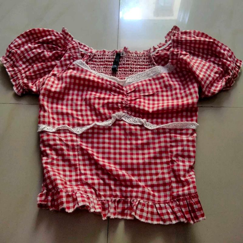 Red Gingham Cottagecore Top
