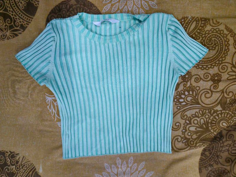 h&amp;m Ribbed Knit Short Sleeve Top