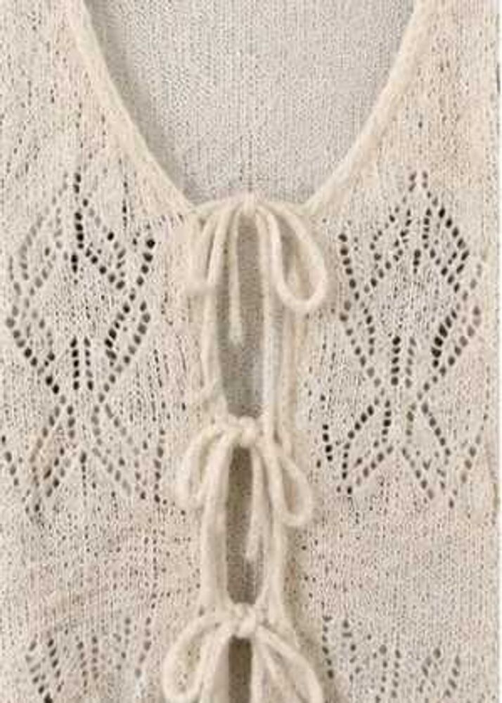 Boho Cream Lace-Up Knit Sweater