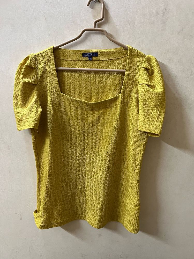 Yellow Puff Sleeve Square Neck Top