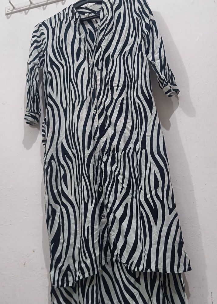 Zebra Print Button-Down Midi Dress