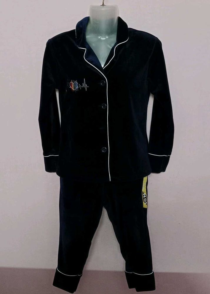 URBANIC Navy Blue Velvet Nightsuit