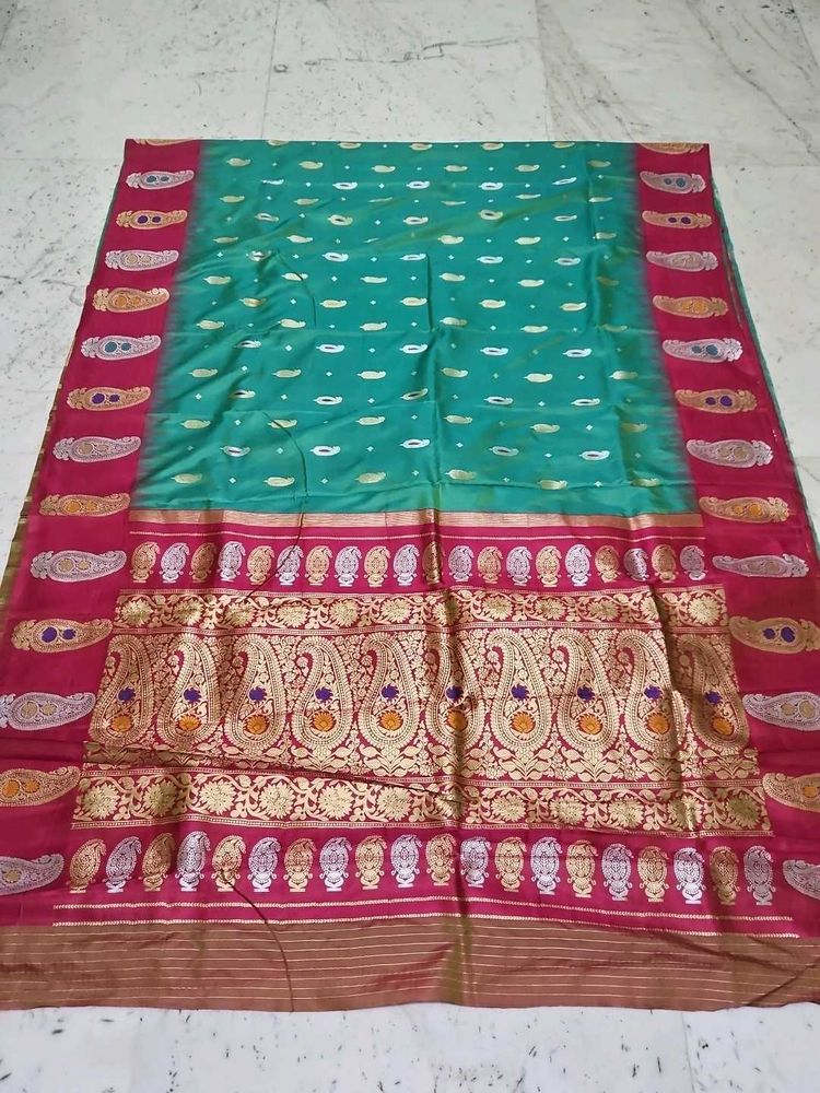 New Beautiful Teal &amp; Pink Silk Saree