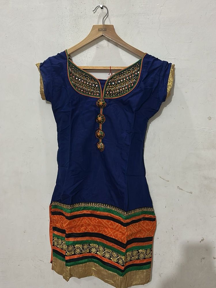 Elegant Blue kurta set bandhni bottom with dupptta