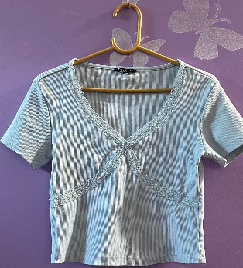 Cute Lace Trimmed V-Neck Top