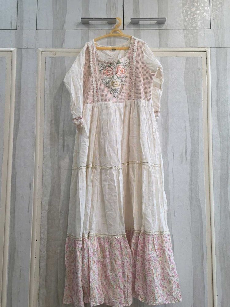 Boho Tiered Maxi Dress with Floral Embroidery
