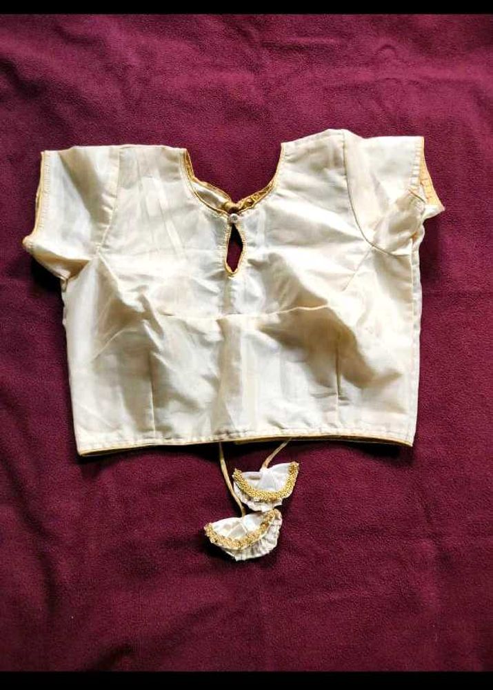 Cream Silk Blouse with Gold Trim