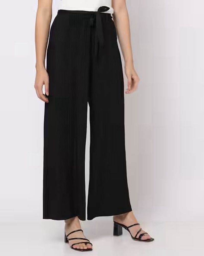 Black Pleated Wide Leg Trousers