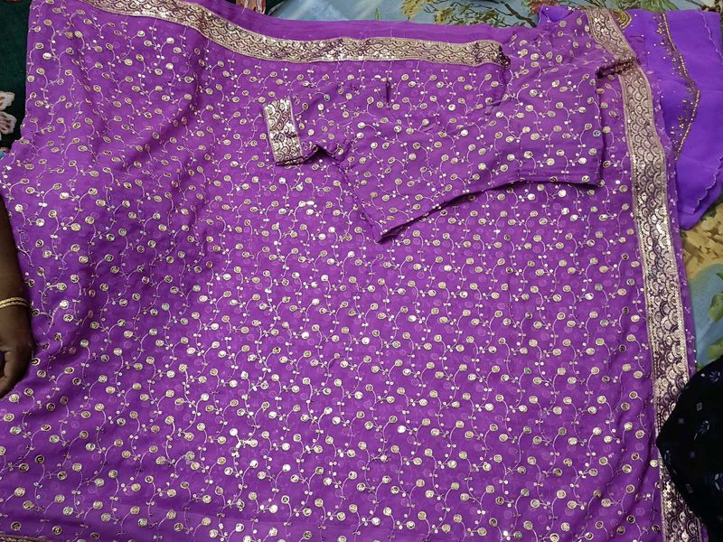 Purple Saree with Gold Embellishments