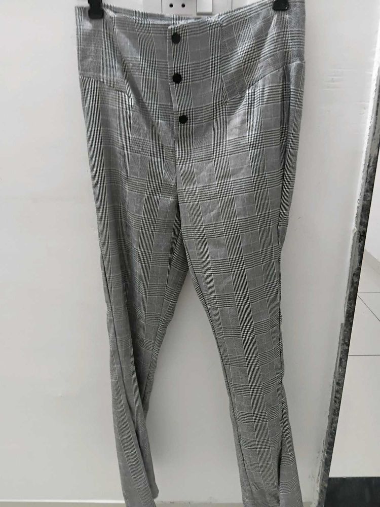 Plaid High-Waisted Pants